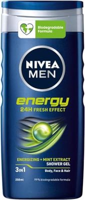 NIVEA MEN Energy Doccia Shampoo 6 x 250 ml, Docciaschiuma uomo rivitalizzante per corpo, viso e capelli, Docciaschiuma e shampoo uomo rinfrescante con Estratto di Menta
