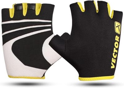 Vector X VX-450 Fitness Glove | Color: Negro y Amarillo | Tamaño: Grande | para Hombres y niños | Material: Amara y Lycra | Excelente Agarre para Levantamiento de Peso, Ciclismo, Ejercicio y