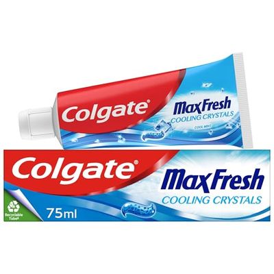 Colgate Max Fresh Toothpaste with Cooling Crystals 75ml - fresh breath toothpaste - Fresh FX technology for 10X longer lasting cooling* - helps to fight cavities - keeps teeth white