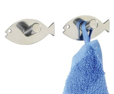Wenko 4466080100 Crochets Muraux Fish Lot de 2 Acier Affiné Brillant