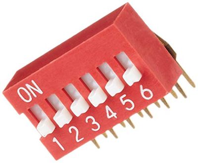DeLock - Interruttore Dip a 6 cifre, 2,54 mm, THT, angolato, Rosso, 5 Pezzi