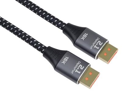 PremiumCord Cable Displayport 2.1 16K M/M, Enchufe a Enchufe, 80Gbps, Vídeo 16K@60Hz, 10K@60Hz, 8K@165Hz 2160p, HDCP 2.2, Conectores Chapados en Oro, Trenza de Cable Textil, Longitud 1,5 m