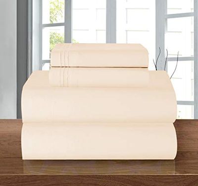 Elegant Comfort Lyxigt mjukt 1 500 trådantal egyptisk 4-delad premium hotellkvalitet skrynkelbeständig mysigaste bäddset elastiskt dra-på-lakan, djup ficka upp till 40 cm, Queen, gräddvit