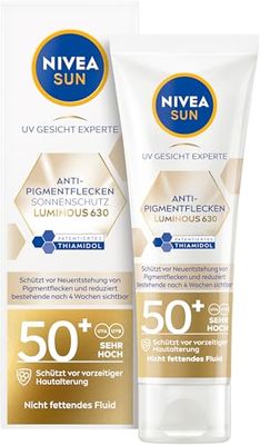 NIVEA SUN UV Face Experte Antipigmento, protezione solare SPF 50+, crema solare non grassa, fluido con tiamidolo brevettato, cura del viso con ialurone e vitamina E (40 ml)