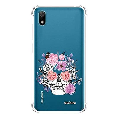 Evetane Beschermhoes, compatibel met Huawei Y5 2019, siliconen, schokbestendig, robuust, bescherming rondom, transparant, doodskop, motief tekst