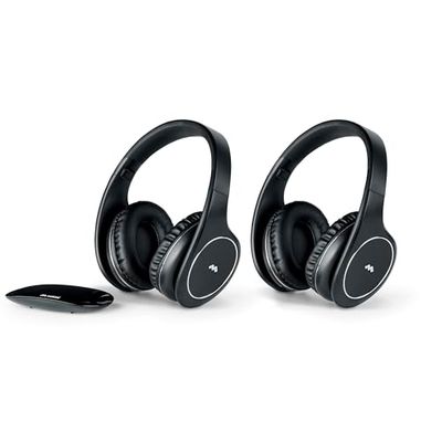 Meliconi HP Easy Digital Bundle, 2 draadloze stereo tv-headsets, 100% digitaal, met analoog/digitale audio-ingang en dimensionale zenderbasis zwart