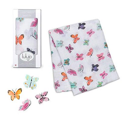 Lulujo Manta para bebé, 100% Muselina de algodón, 119 x 129 cm, diseño de Mariposas