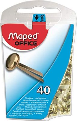 Maped - Encuadernadores Metálicos - Caja Abrefácil - 40 Unidades de Latón - Tamaño de 17 mm - Encuadernadores Pequeños para Documentos y Manualidades (Paquete de 2)