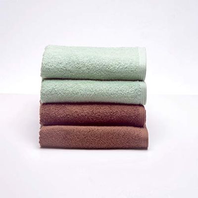 Sancarlos - Lot de 4 Serviettes Ocean Duo de Lavabo, Vert poudré et Marron, 100% Coton, 550 g/m²