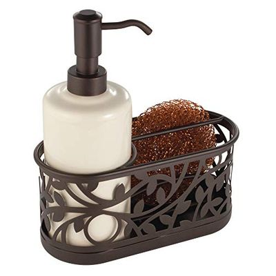 InterDesign Vine Kitchen Sink Soap Dispenser Pump and Sponge Caddy Organizer - Vanilla/Bronze by InterDesign