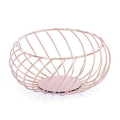 Homede Merida Decorative Storage Basket Metal 22 x 22 x 10 cm Multi-Purpose Wire Basket Rose Gold