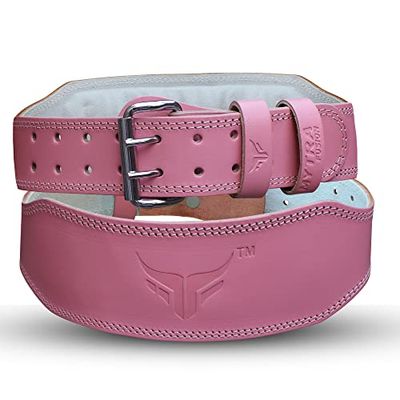 Mytra Fusion Gewichtheffen riem Womens echt lederen hijsriem terug ondersteuning gym riem voor training, gewichtheffen, deadlift en powerlifting (M, Pink)