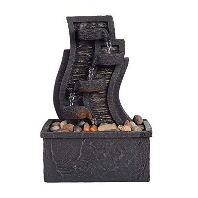 Teamson Home Fontaine d’intérieur décorative Cascade Chute d’Eau LED 4 Niveaux Moderne Gris foncé PT-TF0003-EU