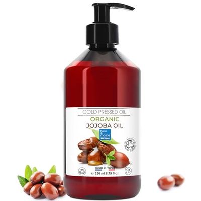 Olio di Jojoba BIO, Puro e Naturale: Siero Viso, Idratante per Capelli e Barba, Struccante, Detergente Viso, Siero Ciglia, Olio per Cuticole Unghie, Cura per la Pelle Atopica - 250 ml
