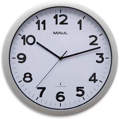 Maul Relógio de parede MAULstep de 40 cm de diâmetro, rádio relógio com ajuste automático de tempo, ideal para sala de estar, quarto, cozinha, estúdio e escritório, boa legibilidade para grandes