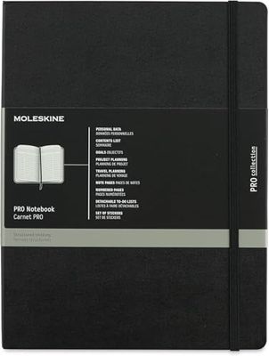 Moleskine Pro anteckningsbok, professionell kontorsanteckningsbok, hårt fodral, svart färg, X-Large 13 x 21 cm