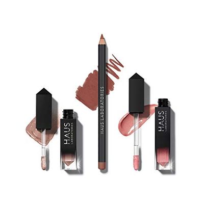 Huis Laboories By Lady Gaga: Huis of Collections Make-up set met tas, vloeibare oogschaduw, lipliner-stift en lipgloss in 9 sets, veganistisch en dierproefvrij 3-delige voordeelset