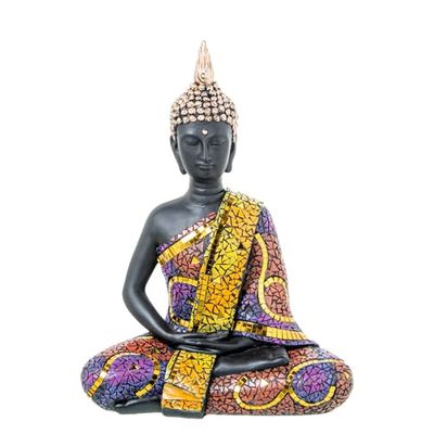 FIGURA RESINA BUDA MOSAICO COLORES_22X13X30CM