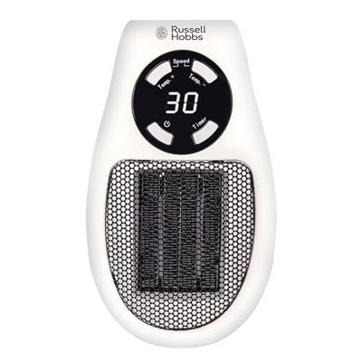 Russell Hobbs RHPH2001 Keramische stopcontactverwarming, 500 W, instelbare thermostaat, 12-uurs timer en led-display, 2 ventilatorsnelheden, wit