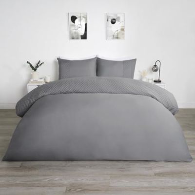 OHS Copripiumino singolo Pinsonic grigio, biancheria da letto singolo con federa, copripiumino di lusso ultra morbido decorativo goffrato biancheria da letto singolo