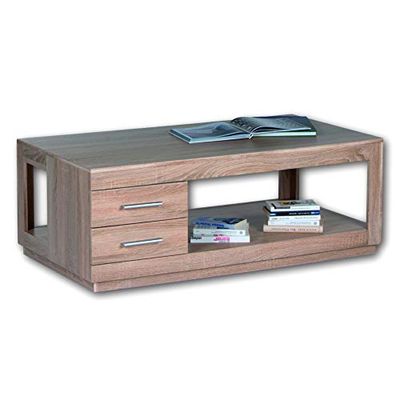 Stella Trading Festival Big Centro com duas gavetas em carvalho - mesa auxiliar espaçosa com prateleira para a sua sala de estar, Sonoma, 120 x 46 x 65 cm