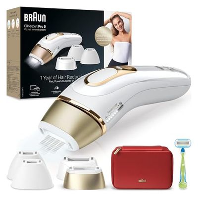 Braun Silk·expert Pro 5 Epilatore LUCE PULSATA, Epilazione A Casa, Alternativa All’Epilazione laser, Con Custodia, Rasoio Donna Venus, 4 Testine, Idea Regalo, Bianco/Oro, PL5382