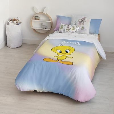 BELUM | Looney Tunes Duvet Cover | Sweet Tweety Model Duvet Cover with Buttons | Duvet Cover 100% Cotton | Quality Duvet Cover | Duvet Cover (105 cm Bed (180 x 240 cm))
