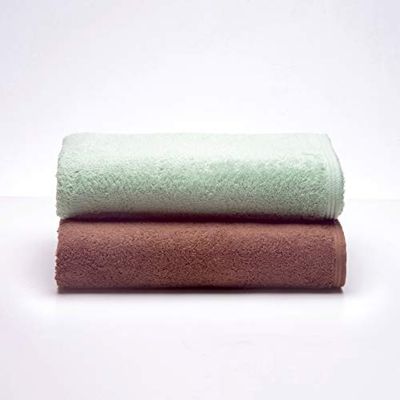 Sancarlos - Set of 2 Ocean Duo Bath Towels, Powder Green and Brown, 100% Cotton, 550 g/m²