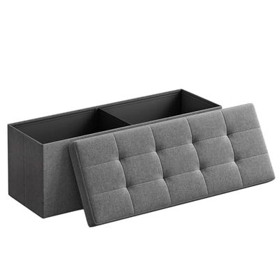 SONGMICS Puff de arrumação, baú de armazenamento dobrável, 38 x 110 x 38 cm, banco de apoio, suporte até 300 kg, para sala de estar, quarto, entrada, cinzento-escuro LSF77K