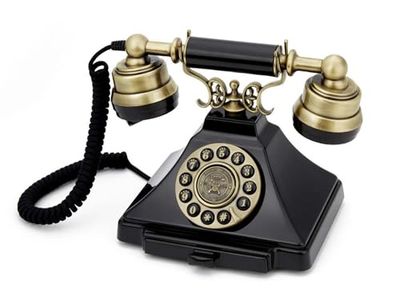 Telefone com botão vintage nostálgico GPO Duke - cordão de tecido, tom de sino autêntico - preto e bronze