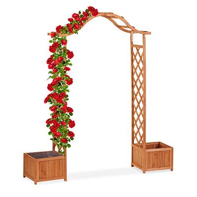 Relaxdays Jardinière pergola, Treillis Plante grimpante Bois 2 bacs à Fleurs, 209 x 181 x 60 cm, Orange