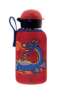 Laken Unisex jeugd thermofles roestvrij staal 0,35 l met klapsluiting en neopreen cover roestvrij staal drinkfles jr. 0,35 liter, Dragon-rood