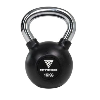 Hit Fitness Unisex vuxen kettlebell med kromhandtag | 16 kg, svart och krom, 19 x 19 x 28 cm