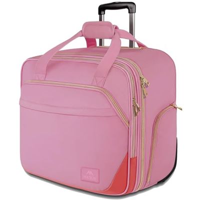 MATEIN Laptop Bag on Wheels for Women, 17 Inch Laptop Case Travel Rolling Briefcase Womens Computer Case Ladies Lightweight Office Bag Carry on Suitcase for Flight, Airplane, Pink