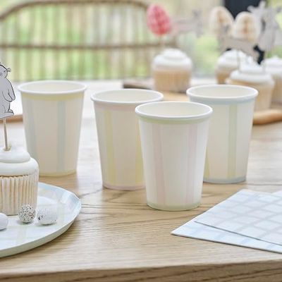 Ginger Ray Pasen Gingham Pastel Blauw, Groen, Geel & Roze Papieren Party Cups Servies 8 Pack