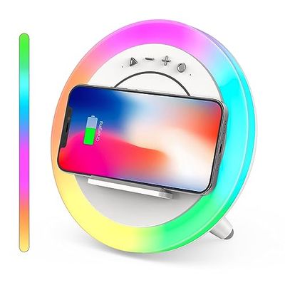 SQAFGYR Nachtlampje met bluetooth-luidspreker, bedlampje met draadloze oplader, bluetooth-luidspreker, nachtlampje, 7 + 2 kleuren, sfeerlamp, nachtlampje voor kinderen