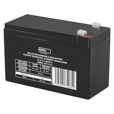 EMOS Bateria de chumbo / acumulador de chumbo sem manutenção para sistemas SAI, iluminação de emergência, sistemas de alarme, alarme de incêndio, barcos elétricos, equipamentos UPS 12 V, 7,2 Ah
