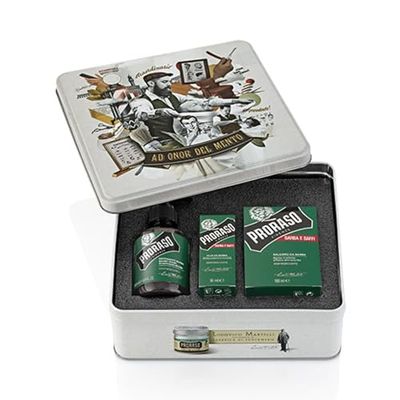 Proraso Kit de cuidado barba hombre Refrescante (Pack trío), lujoso set de regalo para hombre con champú, aceite y bálsamo para la barba, Made in Italy