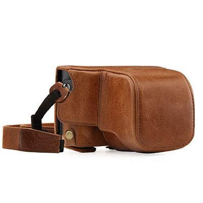 MegaGear MG1403 para Leica Q-P, Q (Typ 116) Estojo Ever Ready, capa de logo uso de couro autêntico, com correia - castanho escuro