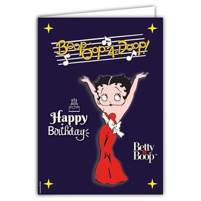 IETSCPXL-19011 MAXI Grote kaart XL Happy Birthday Betty Boop-Oop-A-Doop Officiële Licentie Collectie Dames Meisjes Pin-Up Retro Vintage Cadeau - 22 x 31 cm Binnenkant 44 x 31 cm - Met envelop