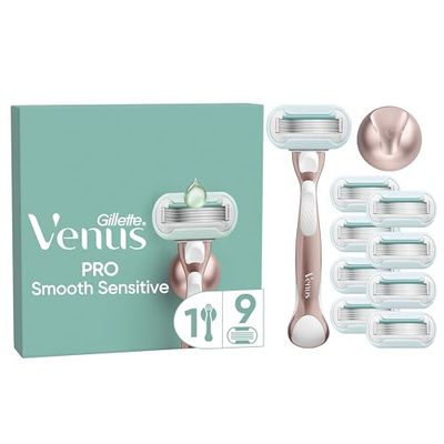 Gillette Venus Pro Smooth Sensitive RoseGold Women's Razor- 9 Blade, 5 Diamond‐Like Coated Blades