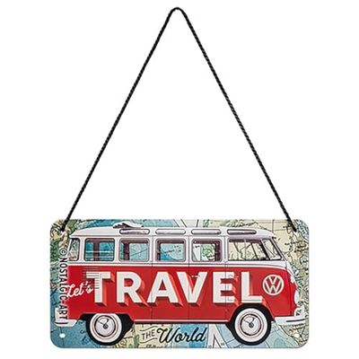Nostalgic-Art, Cartaz suspenso retro, VW Bulli T1 – Travel The World Ideia para presente de carrinha Volkswagen, metálico, design vintage, 10 x 20 cm