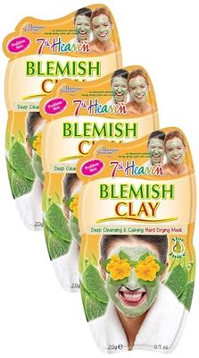 7th Heaven Blemish Clay Mud Face Mask with Witch Hazel and Aloe Vera to Deeply Cleanse and Calm Skin (Pack of 3)