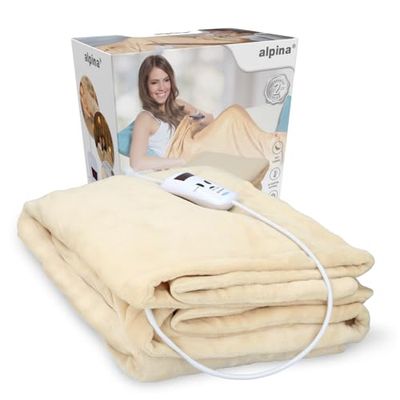 alpina Coperta Elettrica - Coperta Riscaldante Elettrica - 1 Persona - 130x180 cm - Plaid Termica Riscaldante in Flanella - Plaid Elettrico Singolo con Timer - 10 Uscite di Calore - Beige