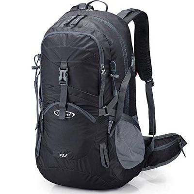 G4Free 45L Wandelrugzakken met regenhoes, waterdichte trekkingrugzak, reisrugzak, outdoor, camping, bergbeklimmen wandelen voor mannen en vrouwen, Zwart, Eén maat, Wandelen Backapck
