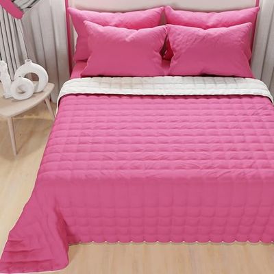 PETTI Artigiani Italiani - Quilt voor tweepersoonsbed, licht dekbed, dubbelzijdig, gewatteerd sprei, licht zomerdekbed, fuchsia-wit