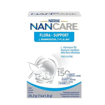 NESTLÉ NANCARE FLORA-SUPPORT integratore alimentare pediatrico da 12 mesi, 14 bustine da 1.8 g (25.2 g)