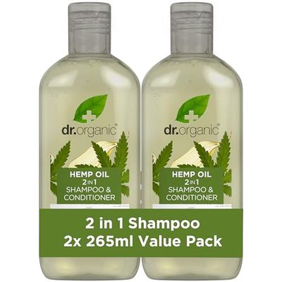 Dr Organic Hemp Oil 2 in 1 Shampoo and Conditioner Pack of 2 x 265ml, Paraben & Sulphate Free for Women & Men, Natural, Vegan, Organic