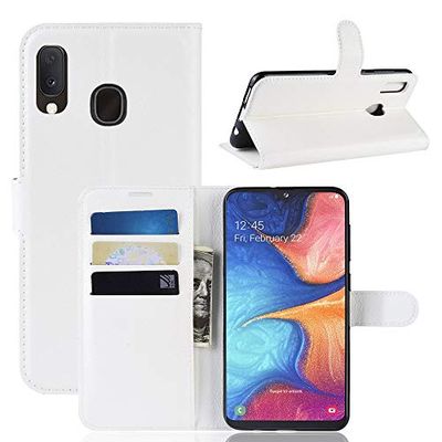 Carcasa de telefono Funda de Cuero con Tapa Horizontal Litchi Texture for Galaxy A20e, con Billetera y Soporte y Ranuras for Tarjetas (Negro) (Color : Blanco)