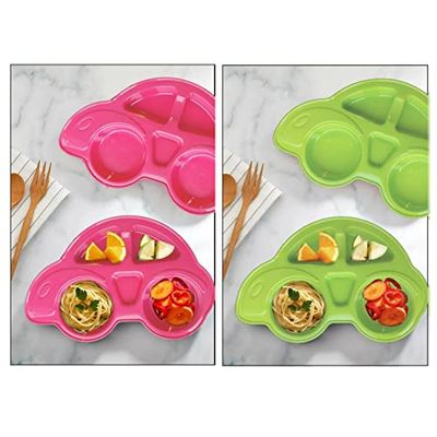 1 x Large Section Divider BPA Free Baby Feeding Plate - Raised Edges for Less Spillage, Toddler Feeding Plate 29cm x 18cm (Pink Car)